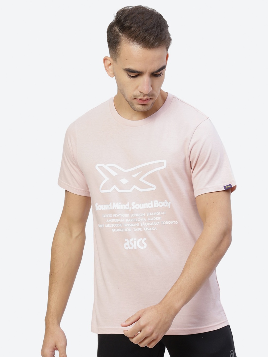 

ASICS Men M Striped Graphic SS Walking T-shirt, Pink