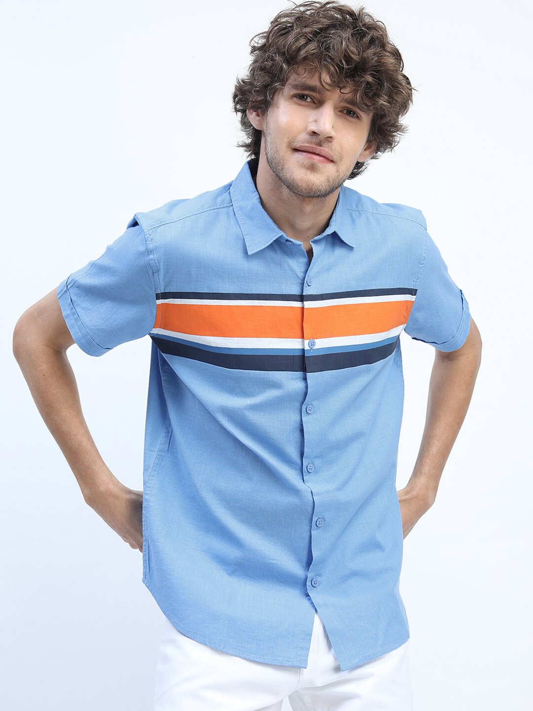 

KETCH Men Blue Slim Fit Horizontal Stripes Striped Cotton Casual Shirt