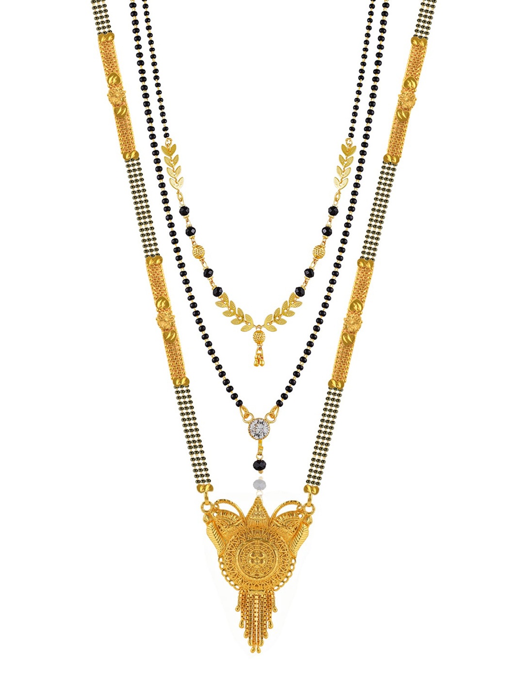 

Brandsoon Set Of 3 Gold-Plated & Black Beaded Mangalsutra, Multi