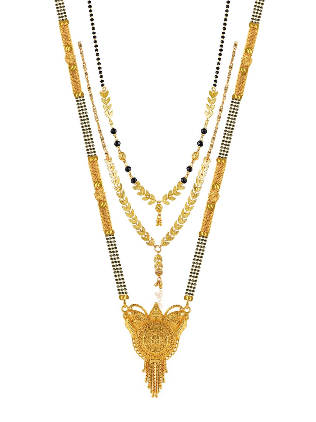 

Brandsoon Set Of 3 One Gram Gold-Plated Black Beaded Mangalsutra