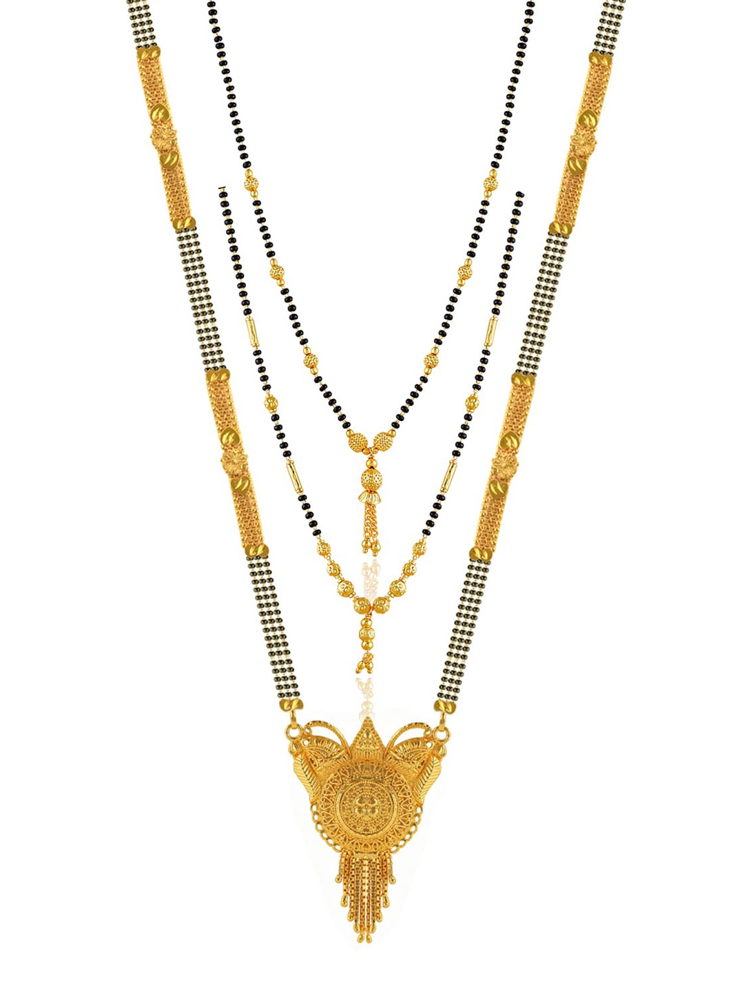 

Brandsoon Set Of 3 Gold-Plated & Black Beaded Mangalsutra
