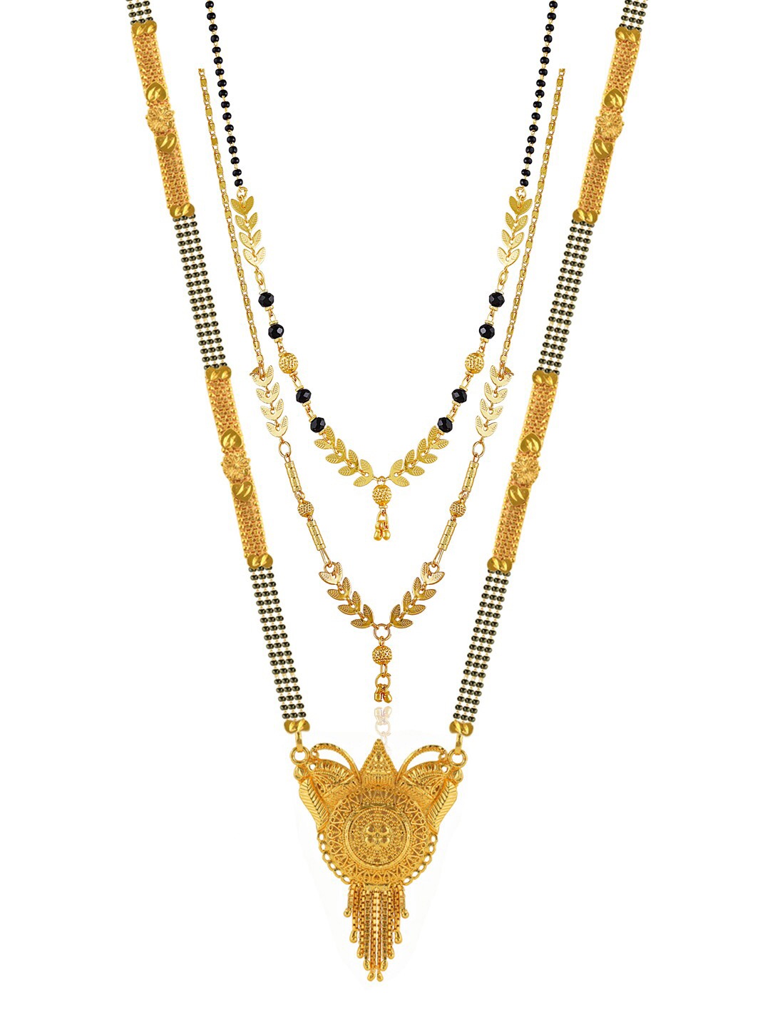 

Brandsoon Set Of 3 One Gram Gold-Plated & Black Beaded Mangalsutra