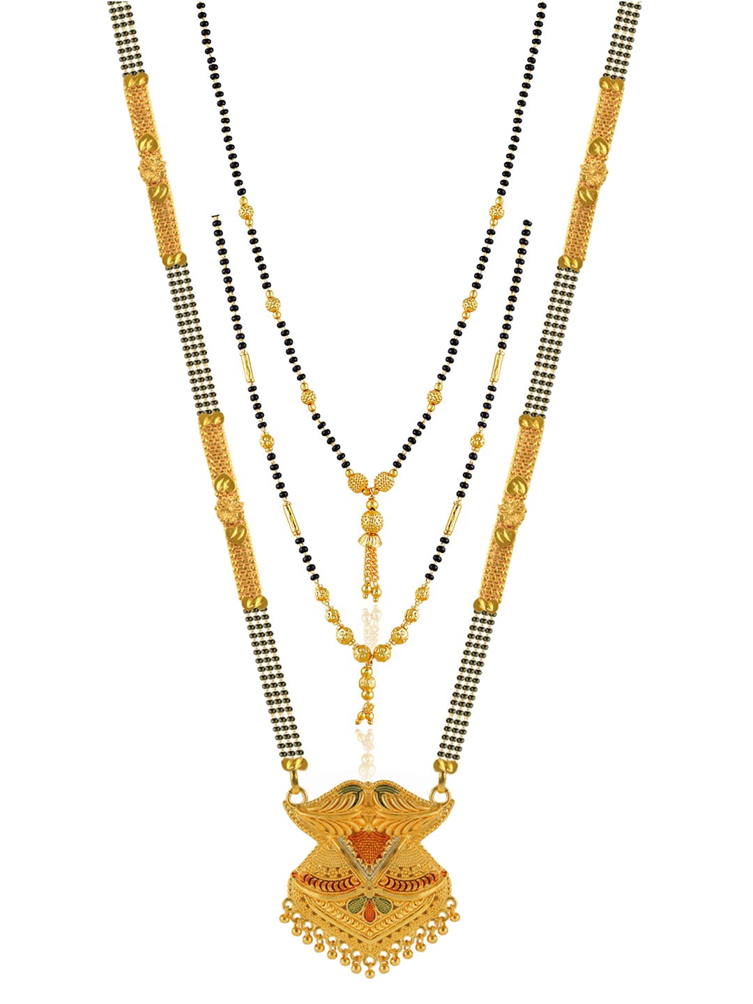 

Brandsoon Set Of 3 One Gram Gold-Plated Black Beaded Mangalsutra