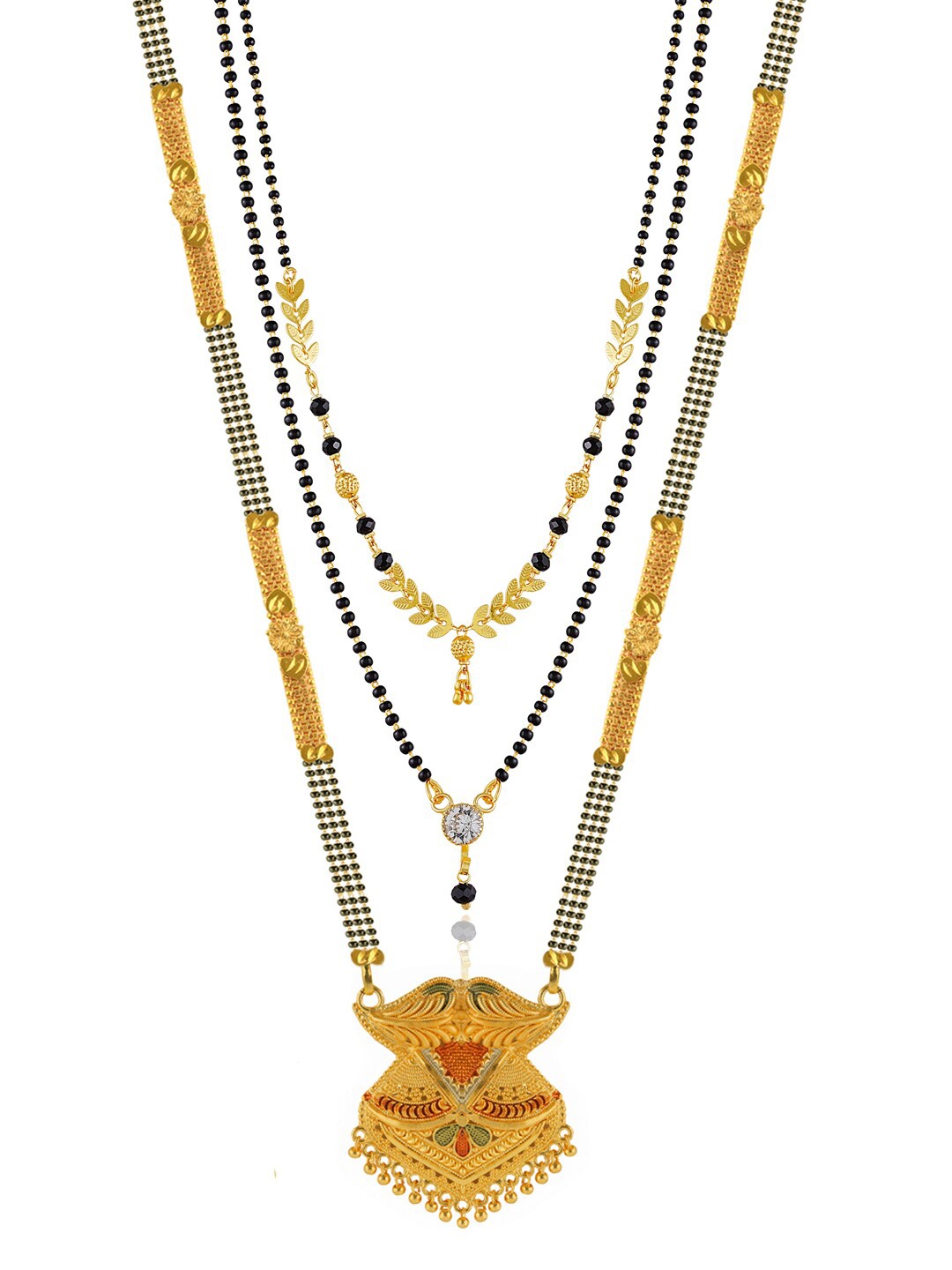 

Brandsoon Set Of 3 Gold-Plated & Black Beaded Mangalsutra