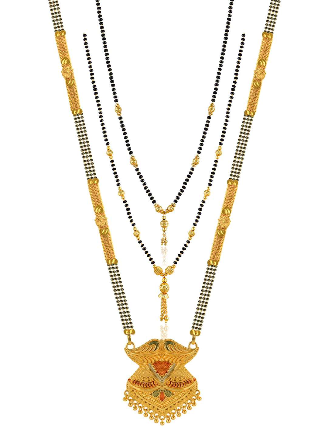 

Brandsoon Set Of 3 Gold-Plated Black Beaded Mangalsutra