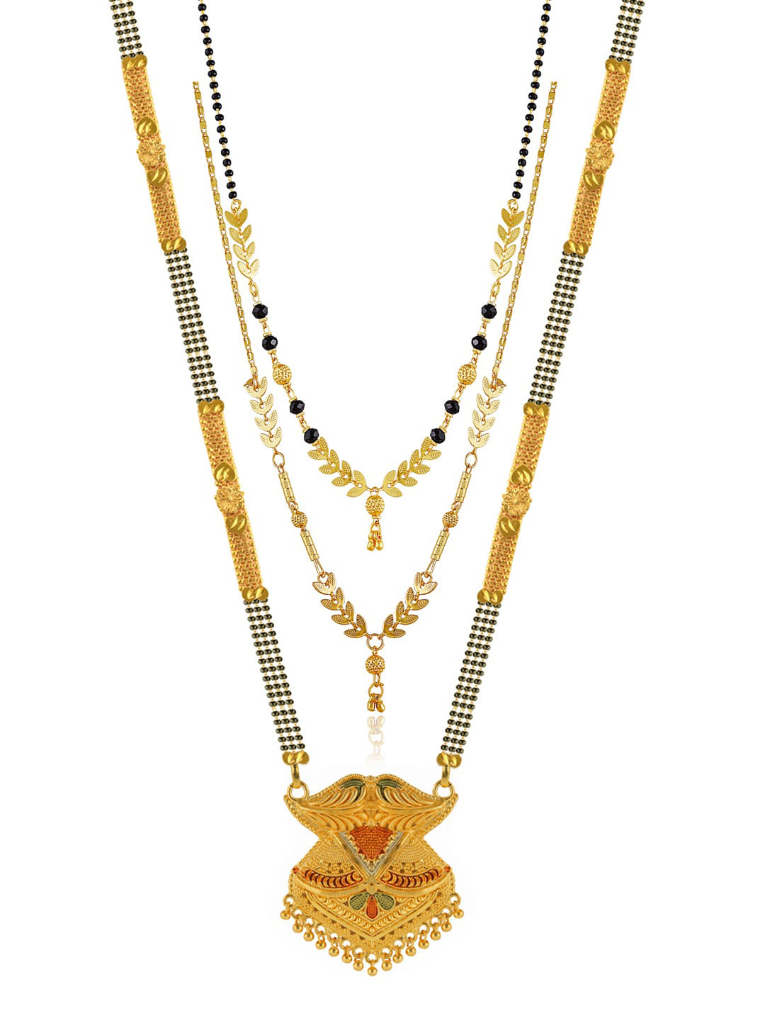 

Brandsoon Set Of 3 One Gram Gold-Plated Black Beaded Mangalsutra