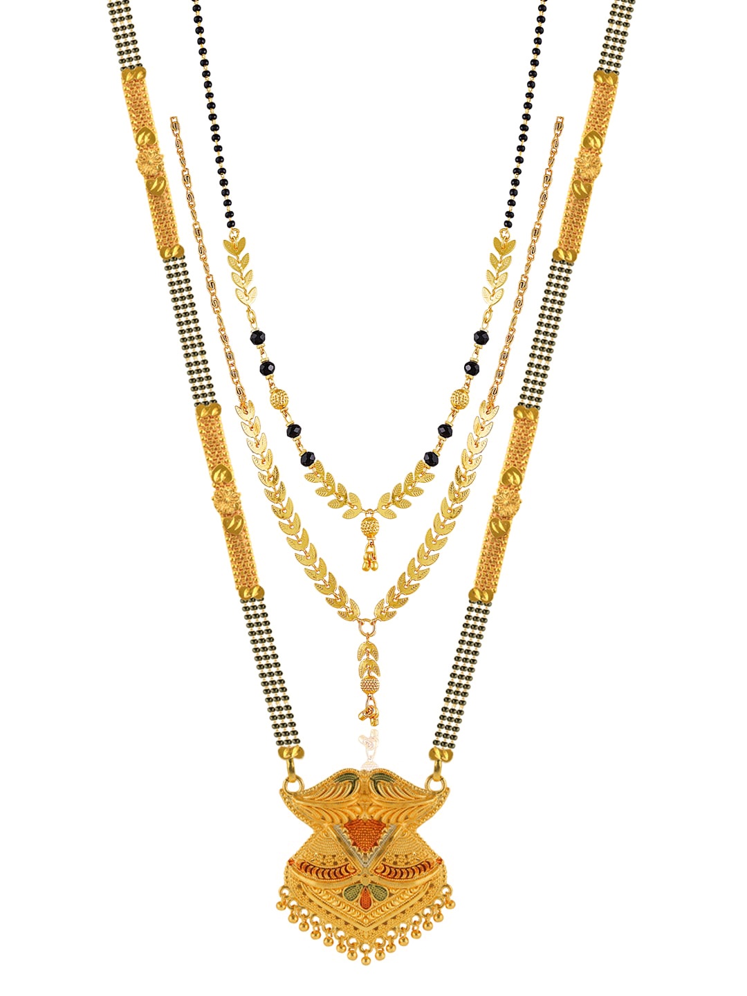 

Brandsoon Set Of 3 One Gram Gold-Plated Black Beaded Mangalsutra