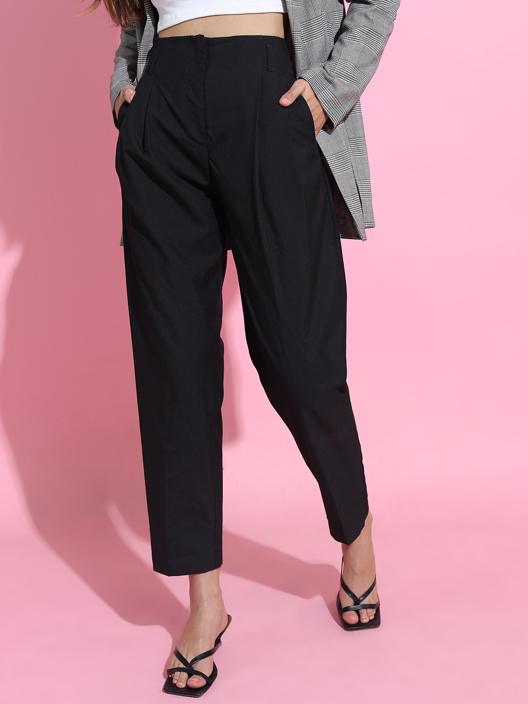 

CHIC BY TOKYO TALKIES Women Black Pleated Trousers