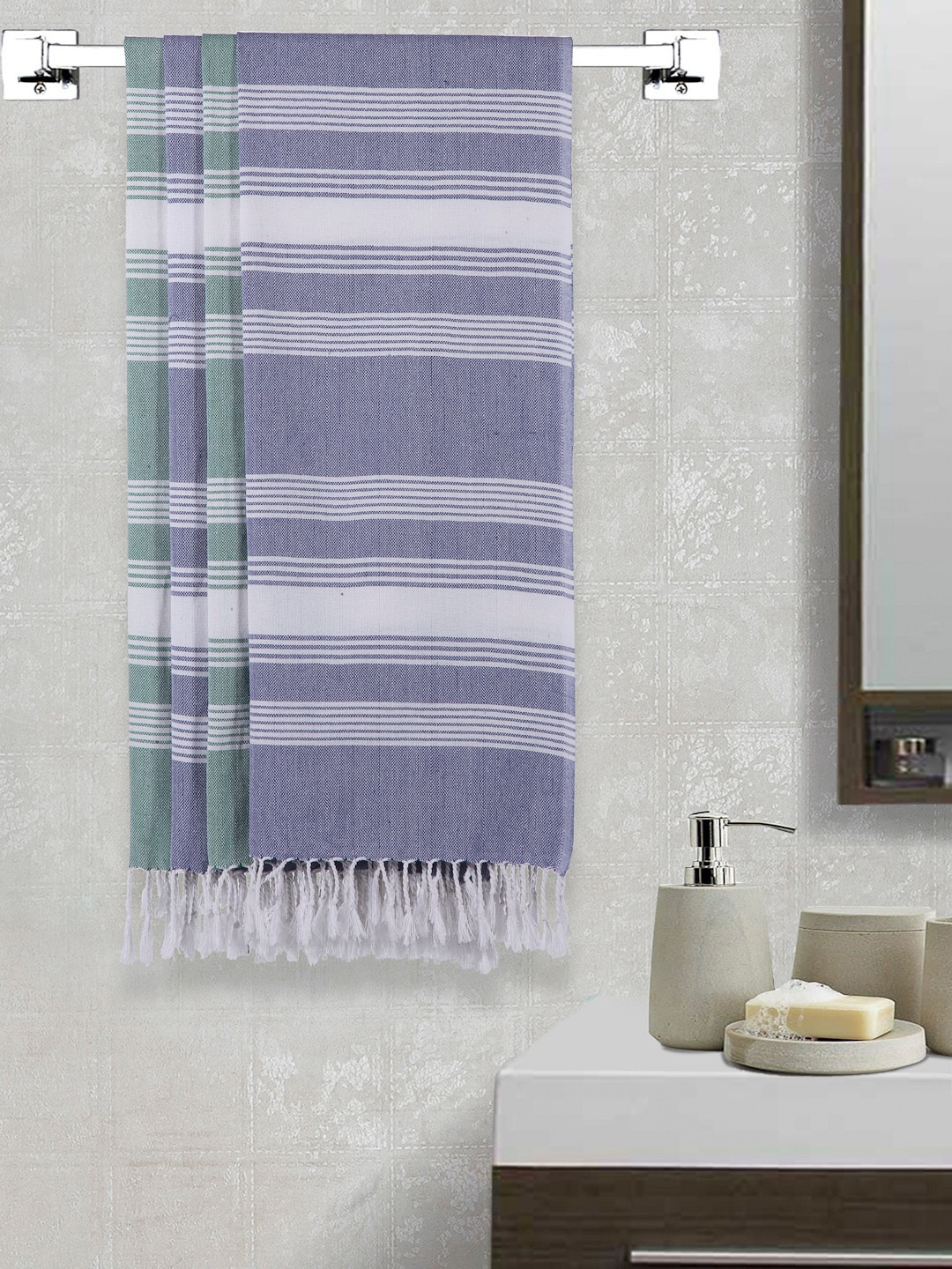 

Arrabi Set Of 4 Striped 210 GSM Cotton Bath Towels, Purple
