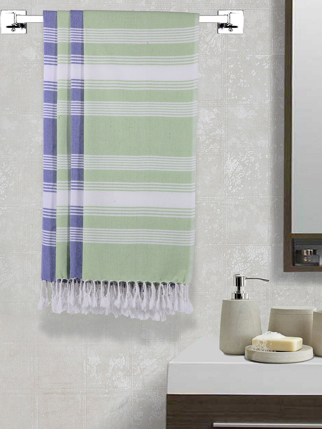 

Arrabi Set Of 4 Striped 210 GSM Cotton Bath Towels, White
