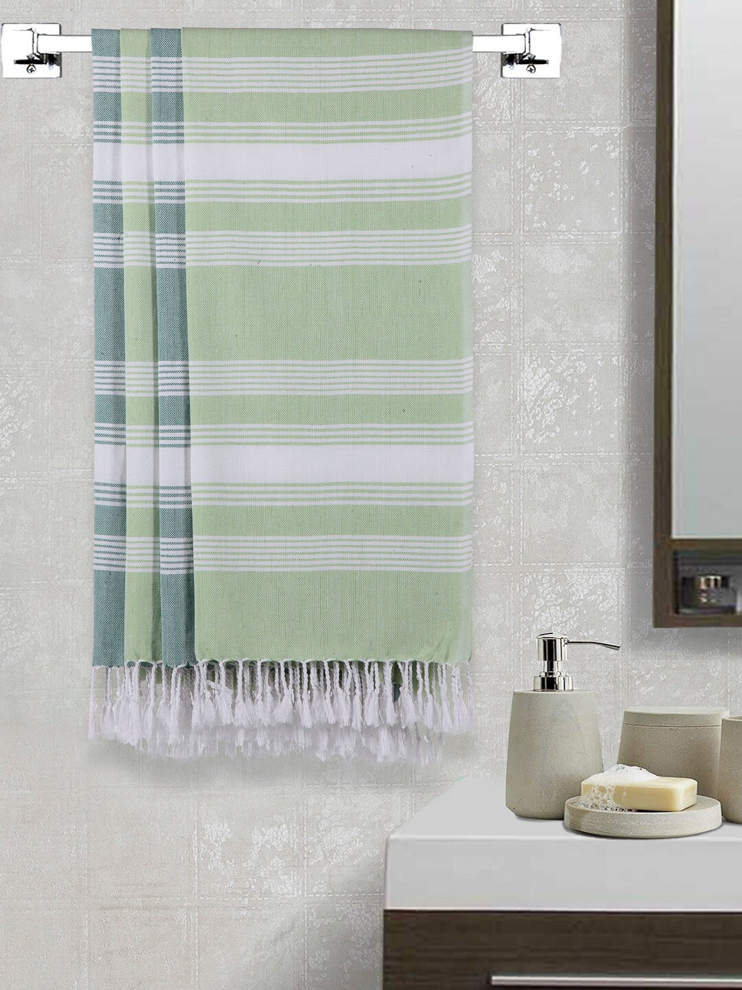 

Arrabi Set Of 4 Striped 210 GSM Cotton Bath Towels, White