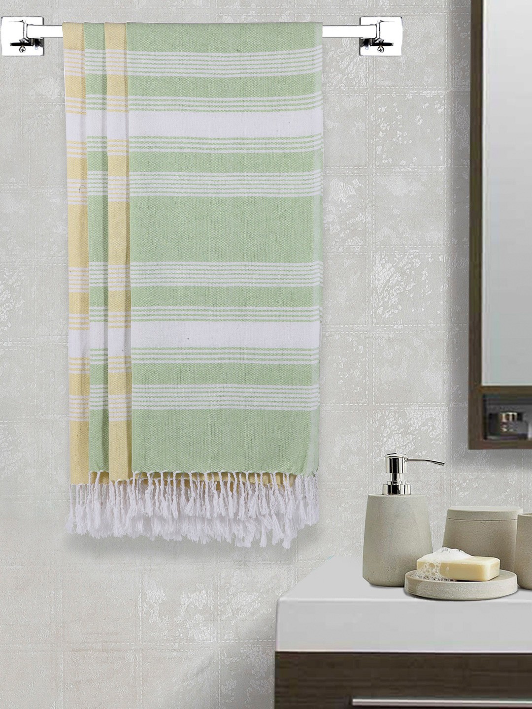 

Arrabi Set Of 4 Striped 210 GSM Bath Towels, White