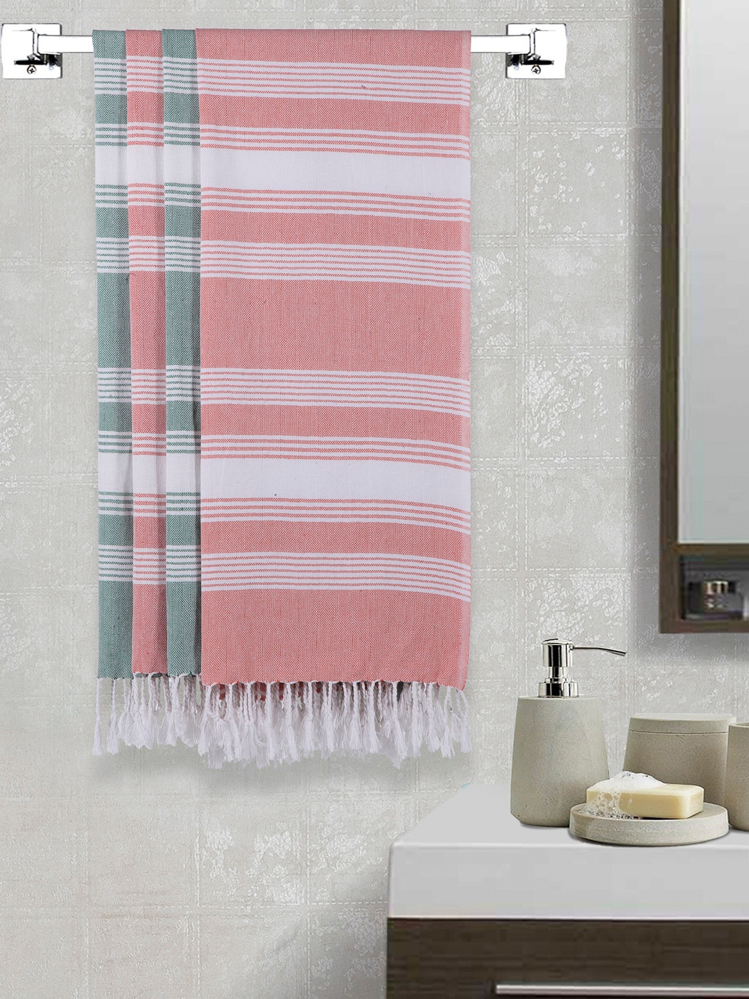 

Arrabi Set Of 4 Striped 210 GSM Cotton Bath Towels, White