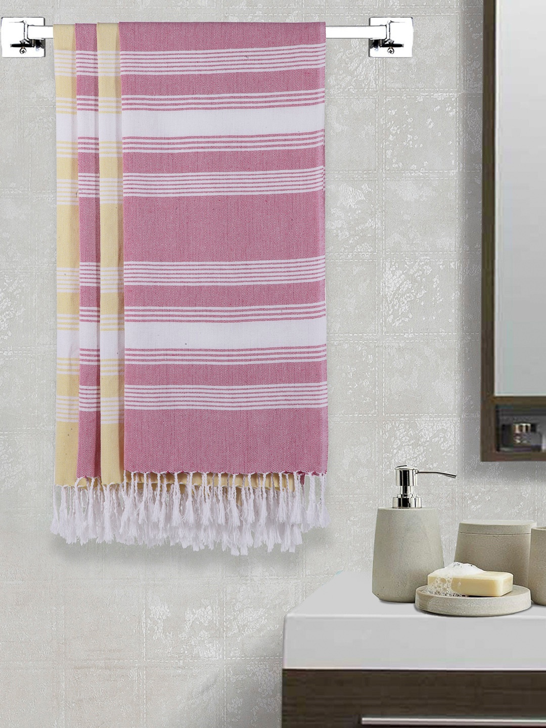 

Arrabi Set Of 4 Striped 210 GSM Cotton Bath Towels, White