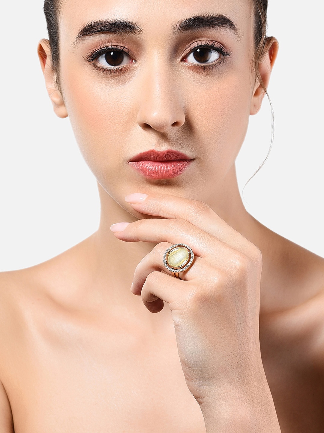 

AMI Rose Gold Plated & White Studded Contemporary Finger Ring