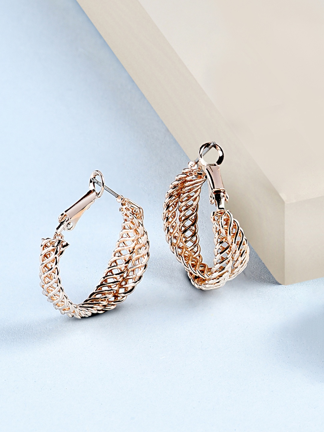 

AMI Rose Gold Contemporary Hoop Earrings