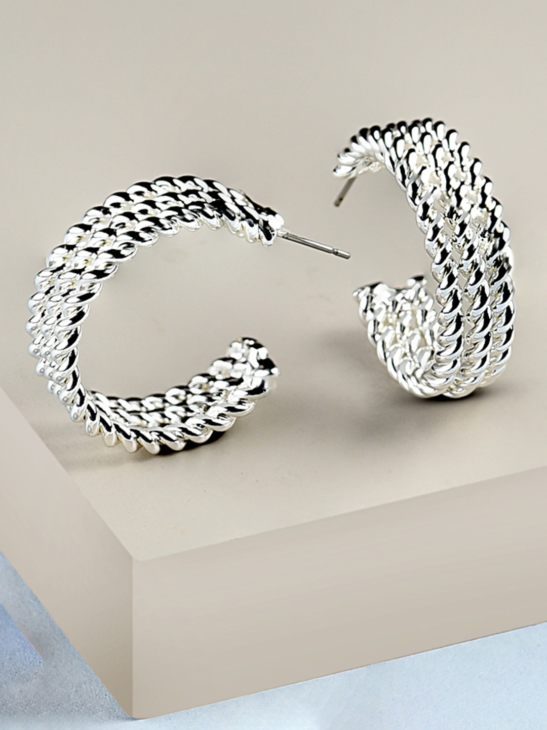 

AMI Silver-Toned Contemporary Half Hoop Earrings