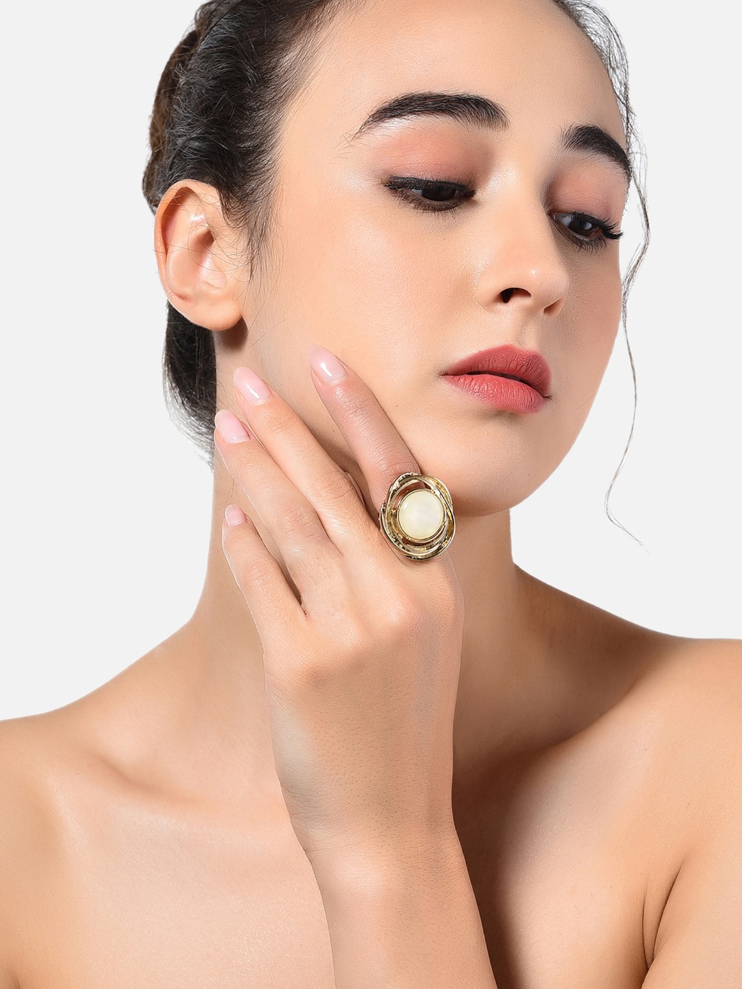 

AMI Gold-Plated White Stone-Studded Adjustable Finger Ring