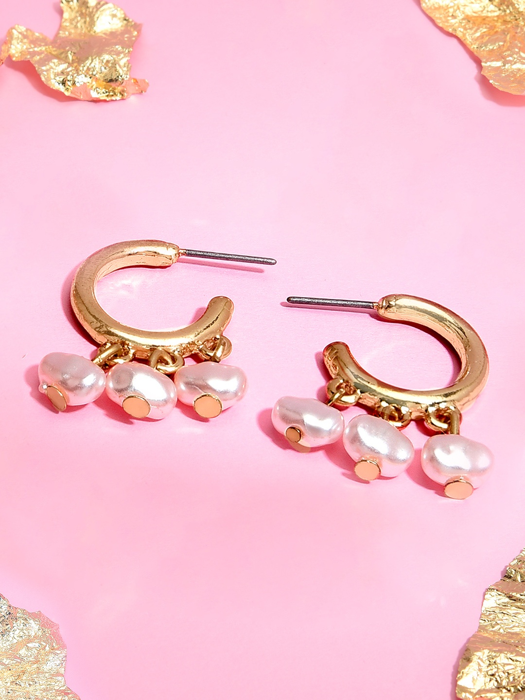 

AMI Gold-Plated Contemporary Pearl Half Hoop Earrings