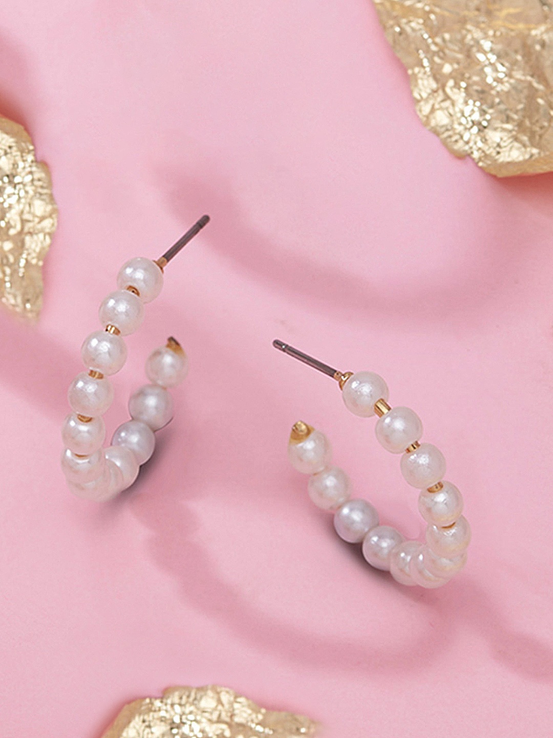 

AMI White Pearls Beaded Contemporary Half Hoop Earrings