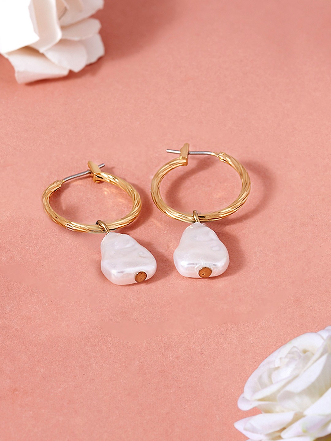 

AMI Gold-Toned Contemporary Pearl Drop Earrings
