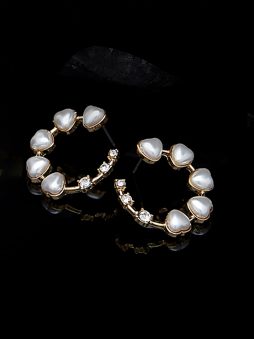 

AMI Gold-Toned Pearls Studded Contemporary Half Hoop Earrings
