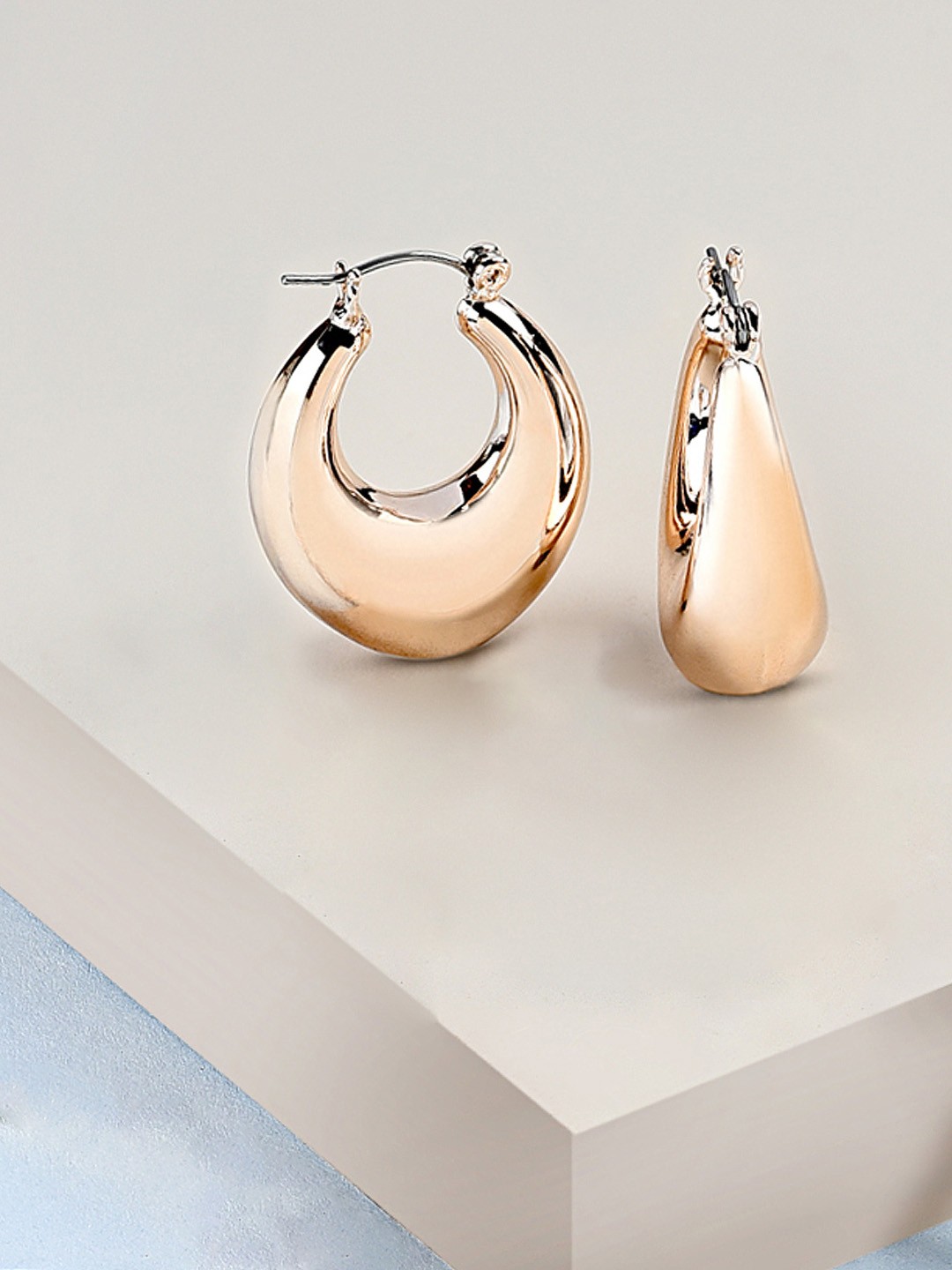 

AMI Rose Gold Contemporary Hoop Earrings