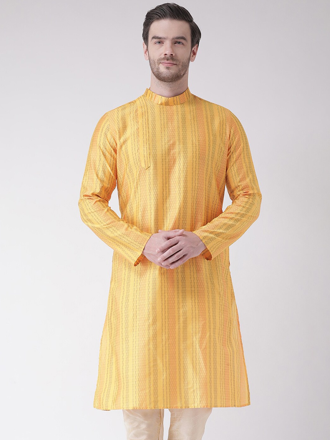 

DEYANN Men Yellow Kurta with Churidar