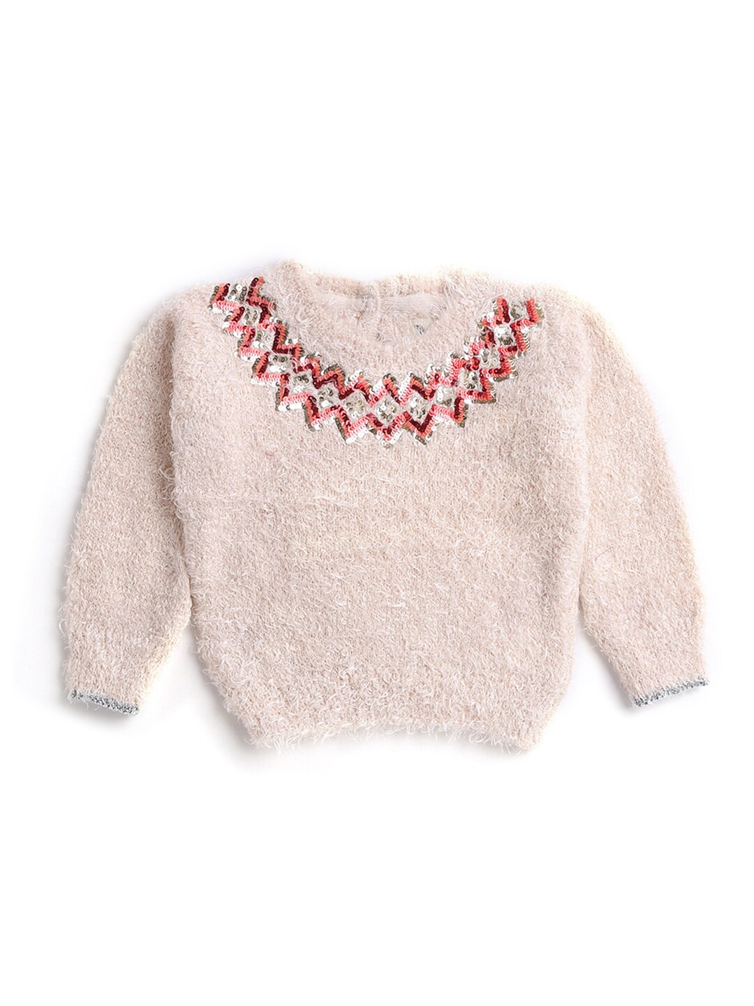 

Hopscotch Girls Beige Sequin Fur Pure Cotton Pullover