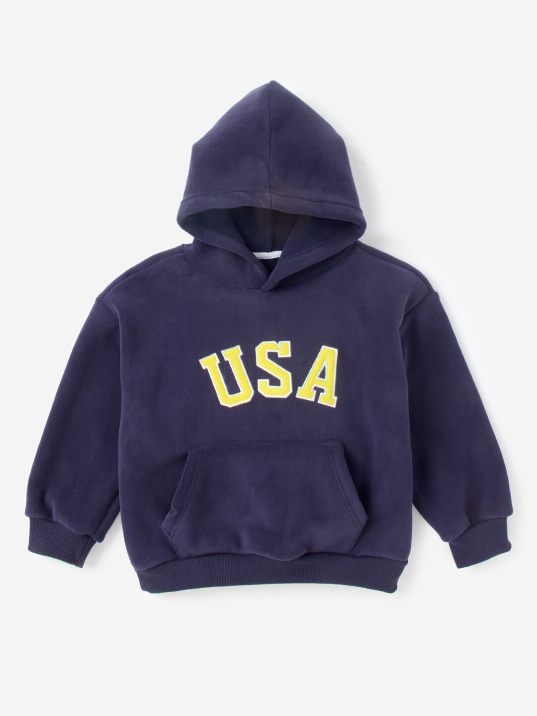 

Hopscotch Boys Navy Blue Printed Hooded Pullover