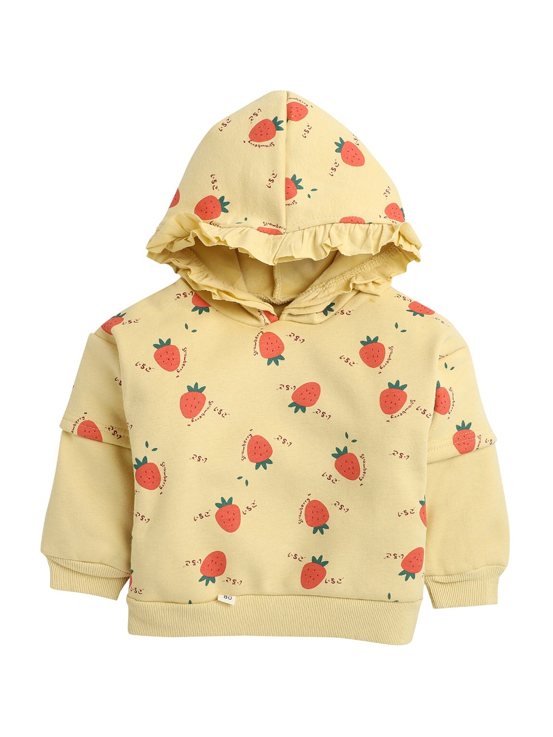 

Hopscotch Girls Yellow Printed Hooded Sweatshirt