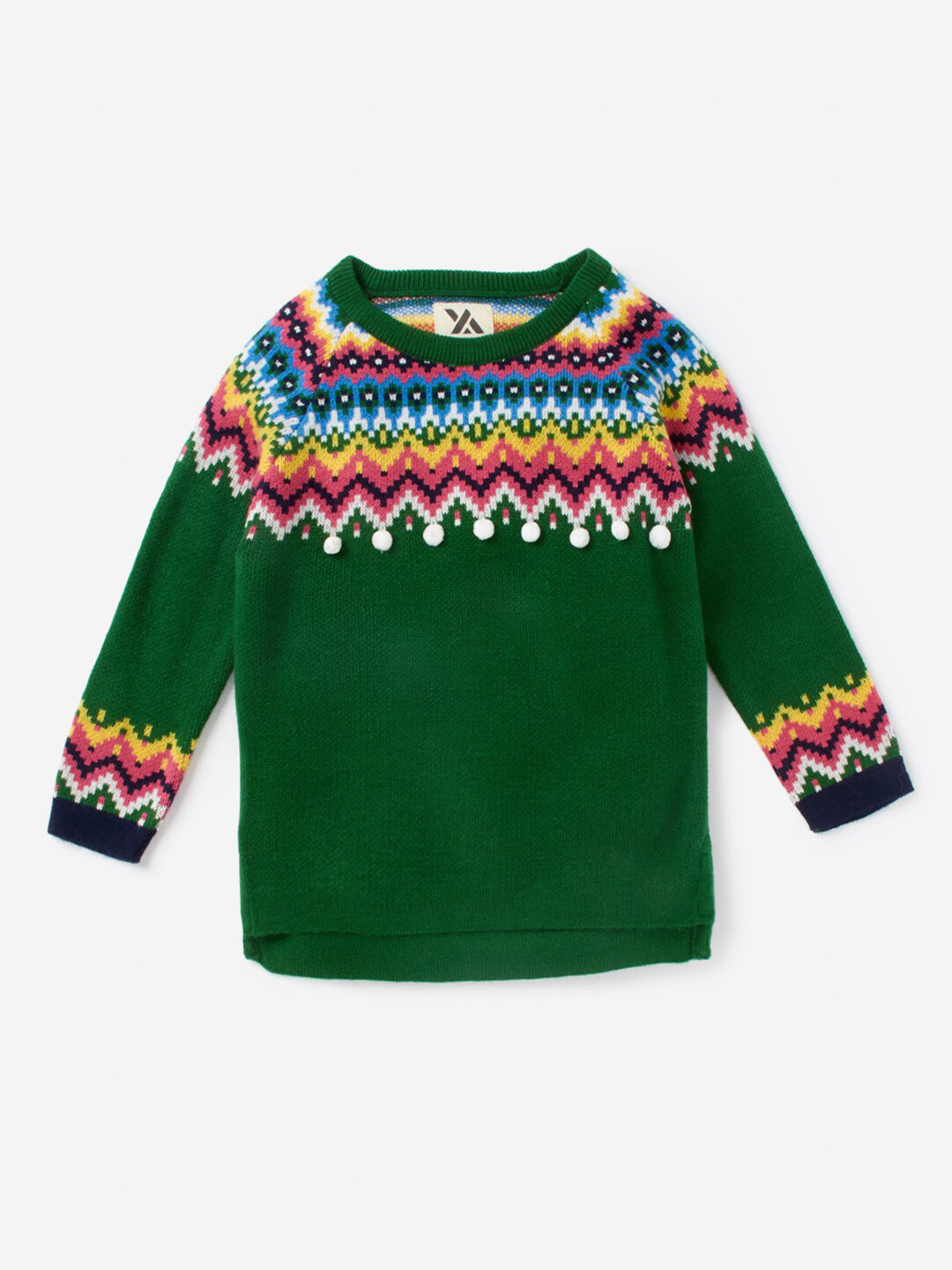 

Hopscotch Girls Green & Red Printed Full Winter Pullover