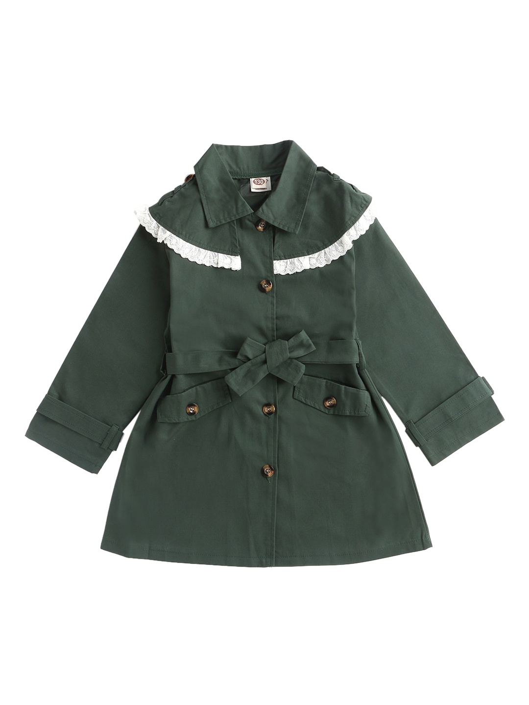 

Hopscotch Girls Green Solid Pure Cotton Over Coat
