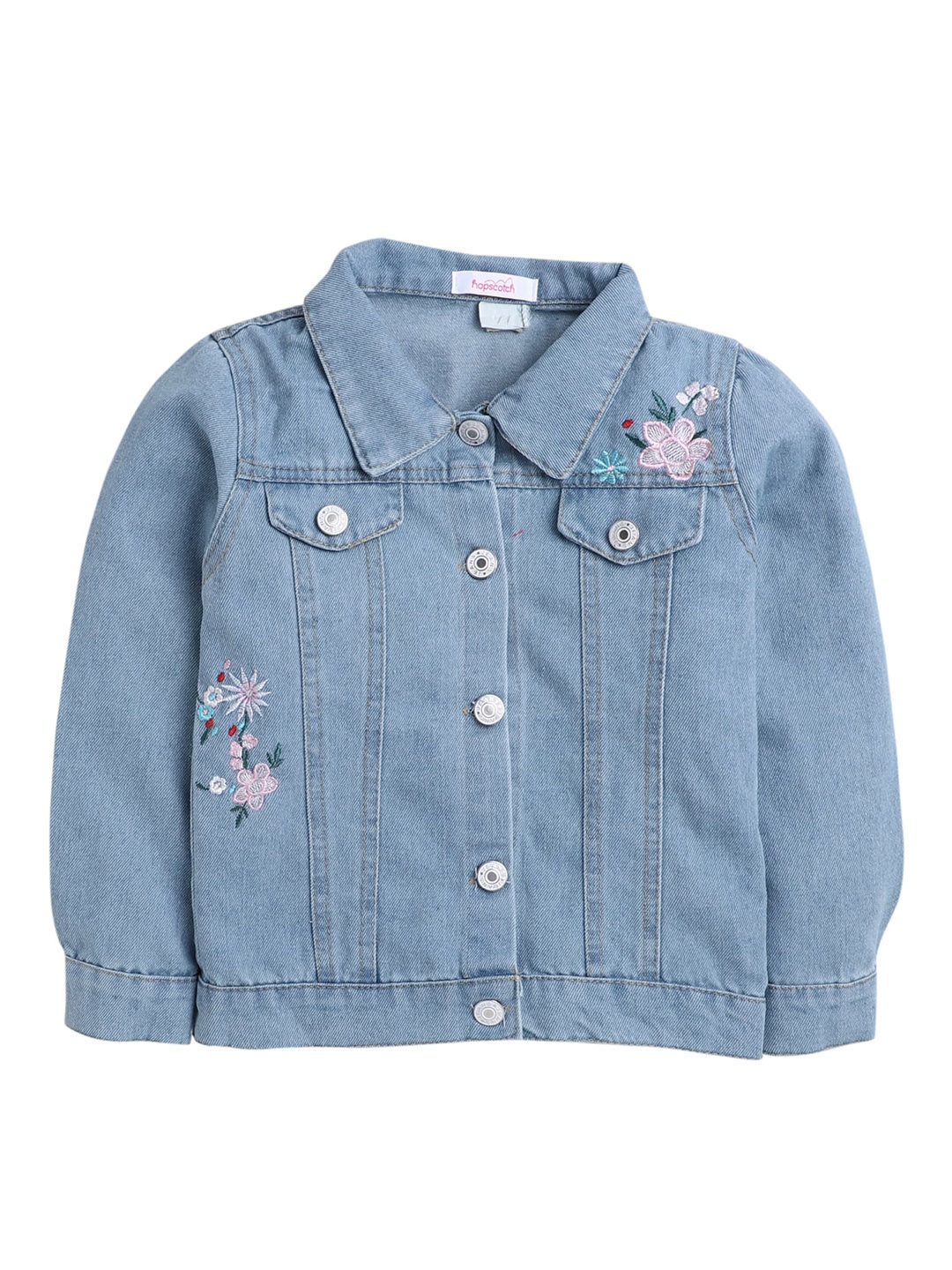 

Hopscotch Girls Blue Denim Jacket with Embroidery