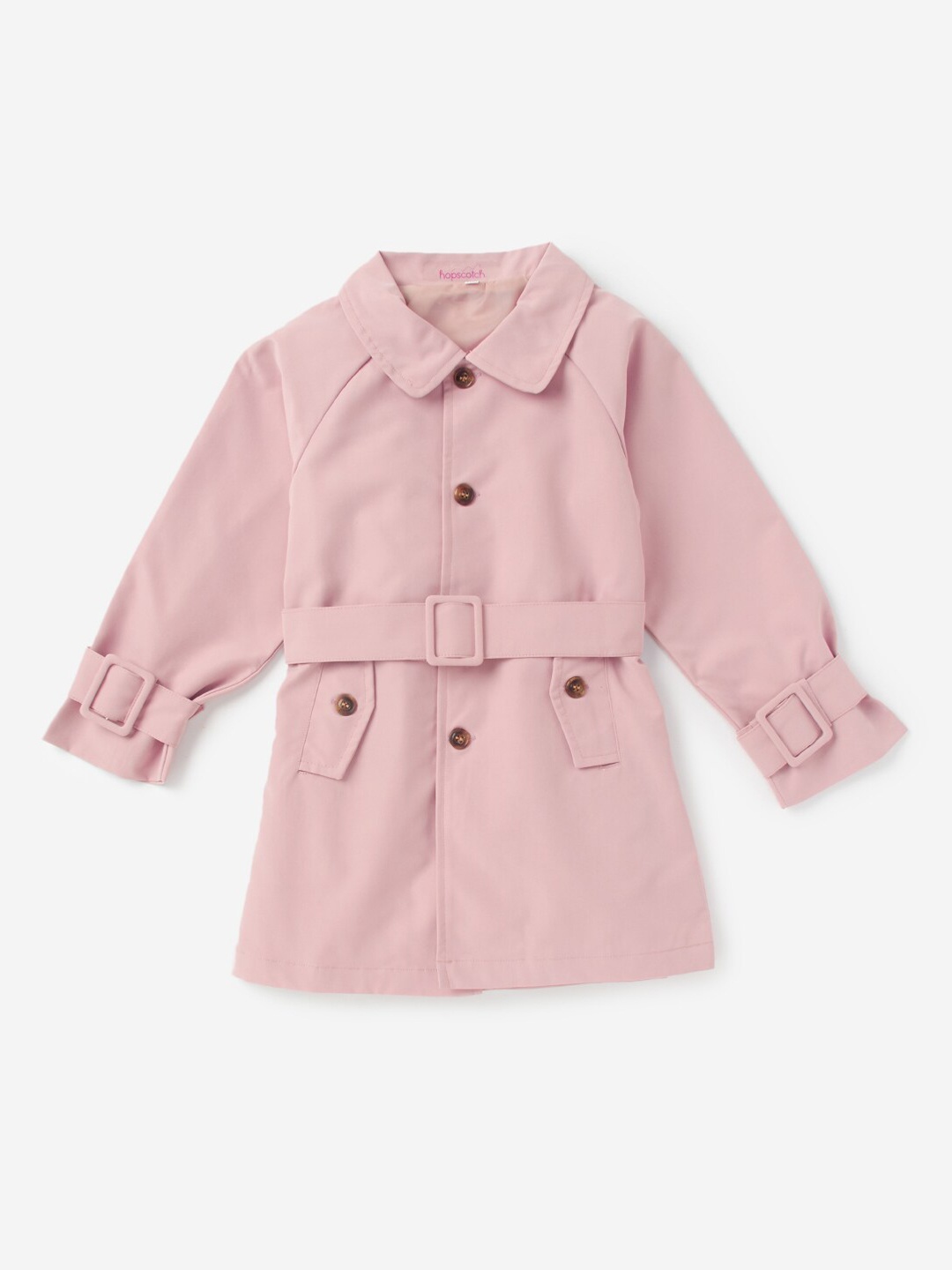 

Hopscotch Girls Pink Solid Longline Over Coat