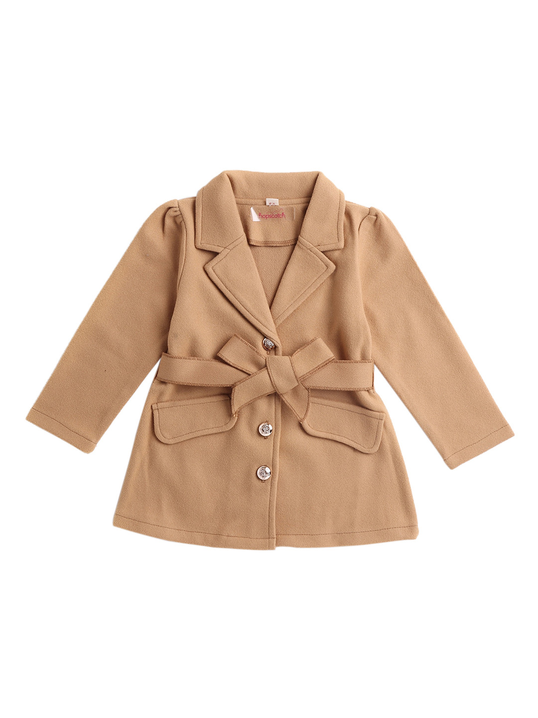 

Hopscotch Girls Beige Solid Pure Cotton Over Coat
