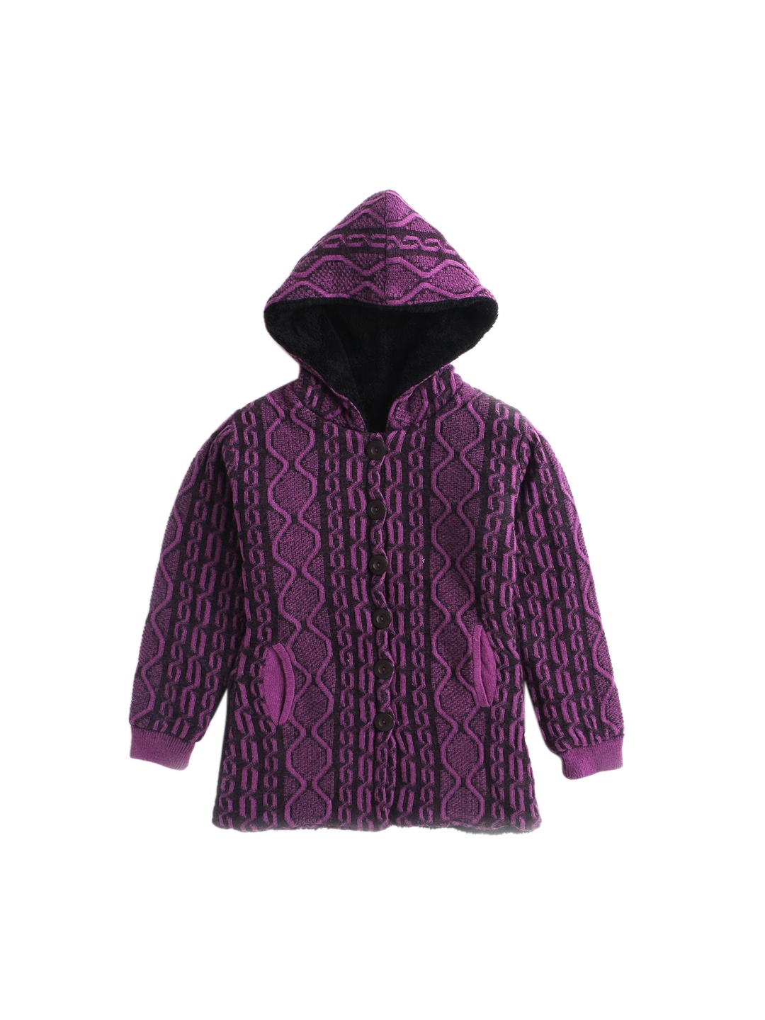 

Hopscotch Girls Purple & Black Hooded Over Coat