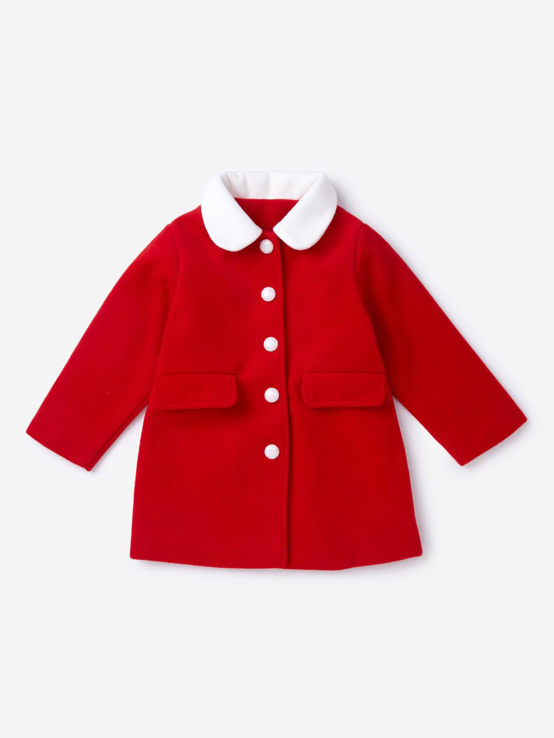

Hopscotch Girls Red Solid Peter Pan Collar Over Coat
