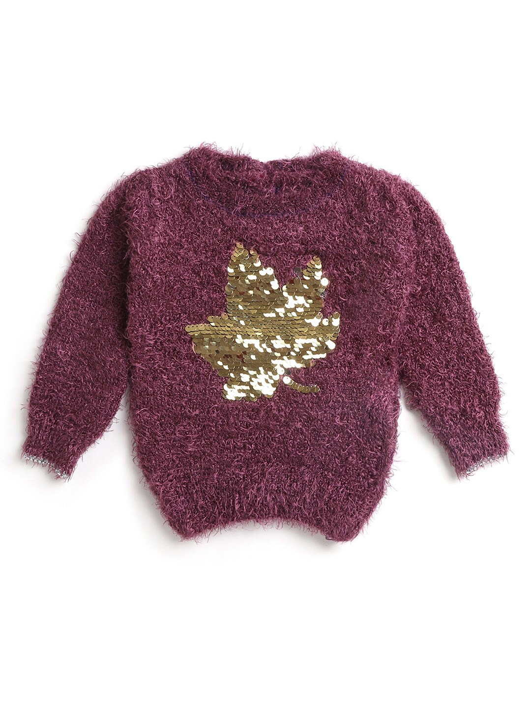 

Hopscotch Girls Burgundy & Gold-Toned Sequined Pure Cotton Pullover