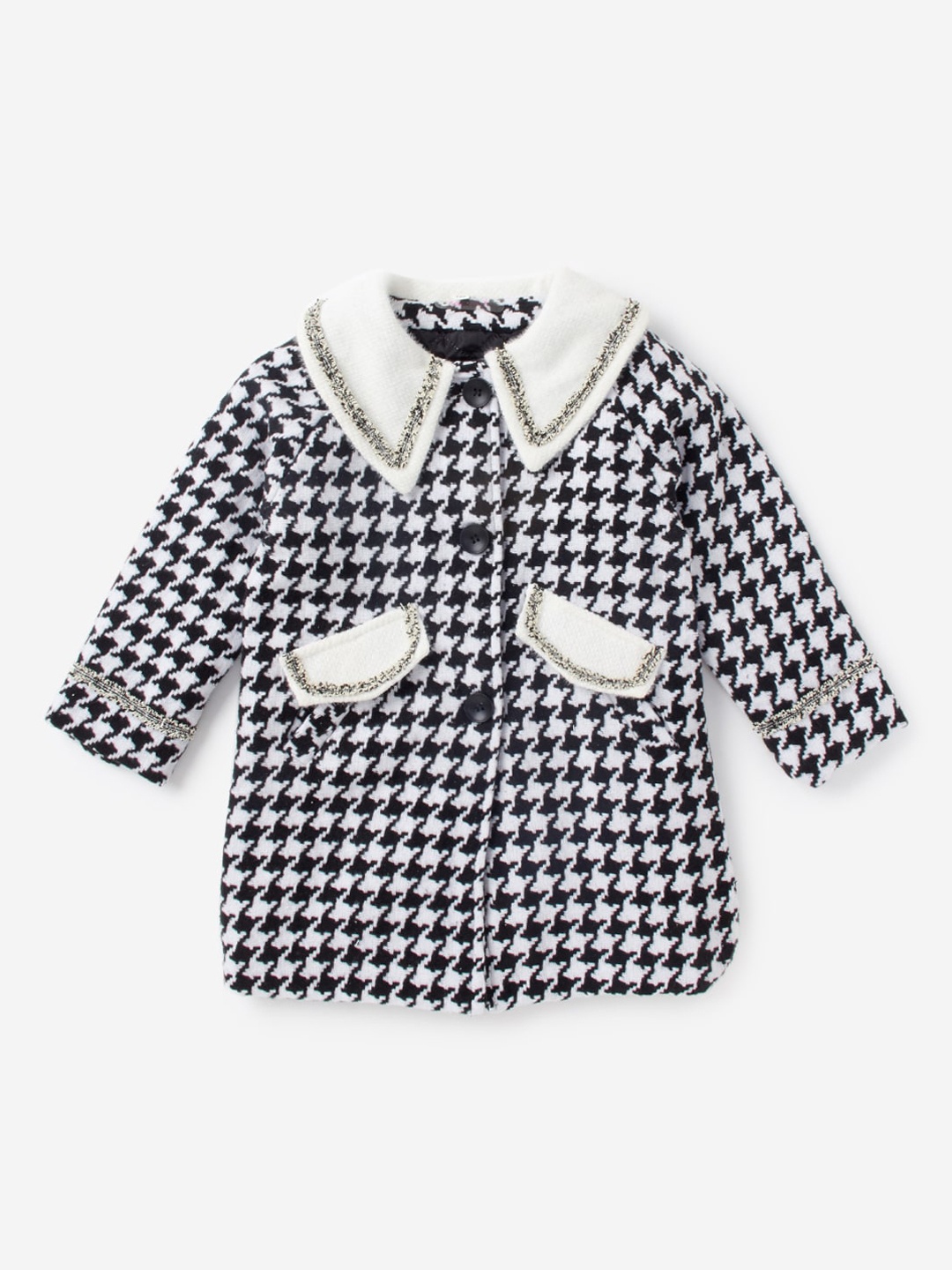 

Hopscotch Girls Black & White Printed Long Coat