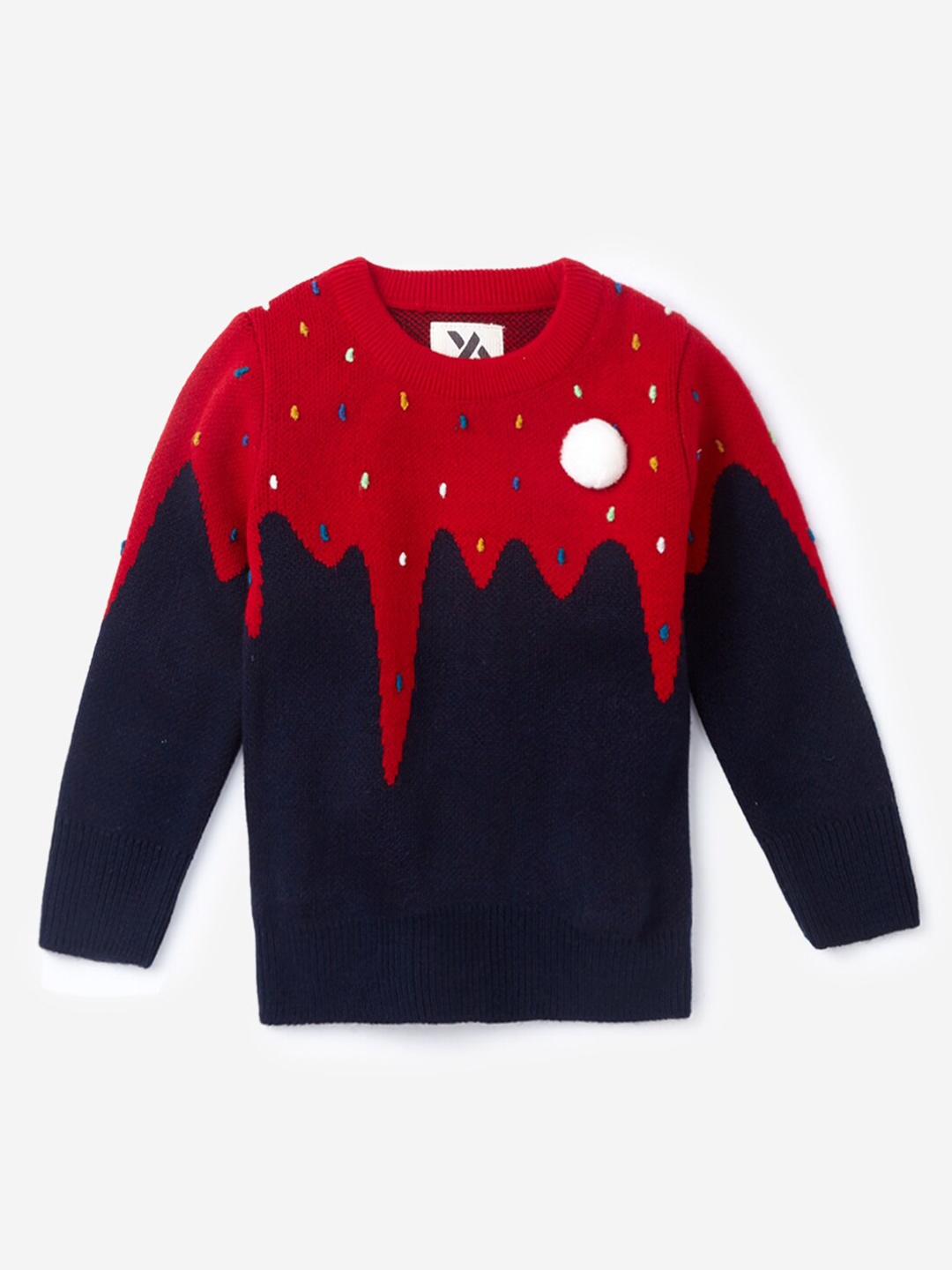 

Hopscotch Girls Blue & Red Printed Wool Pullover