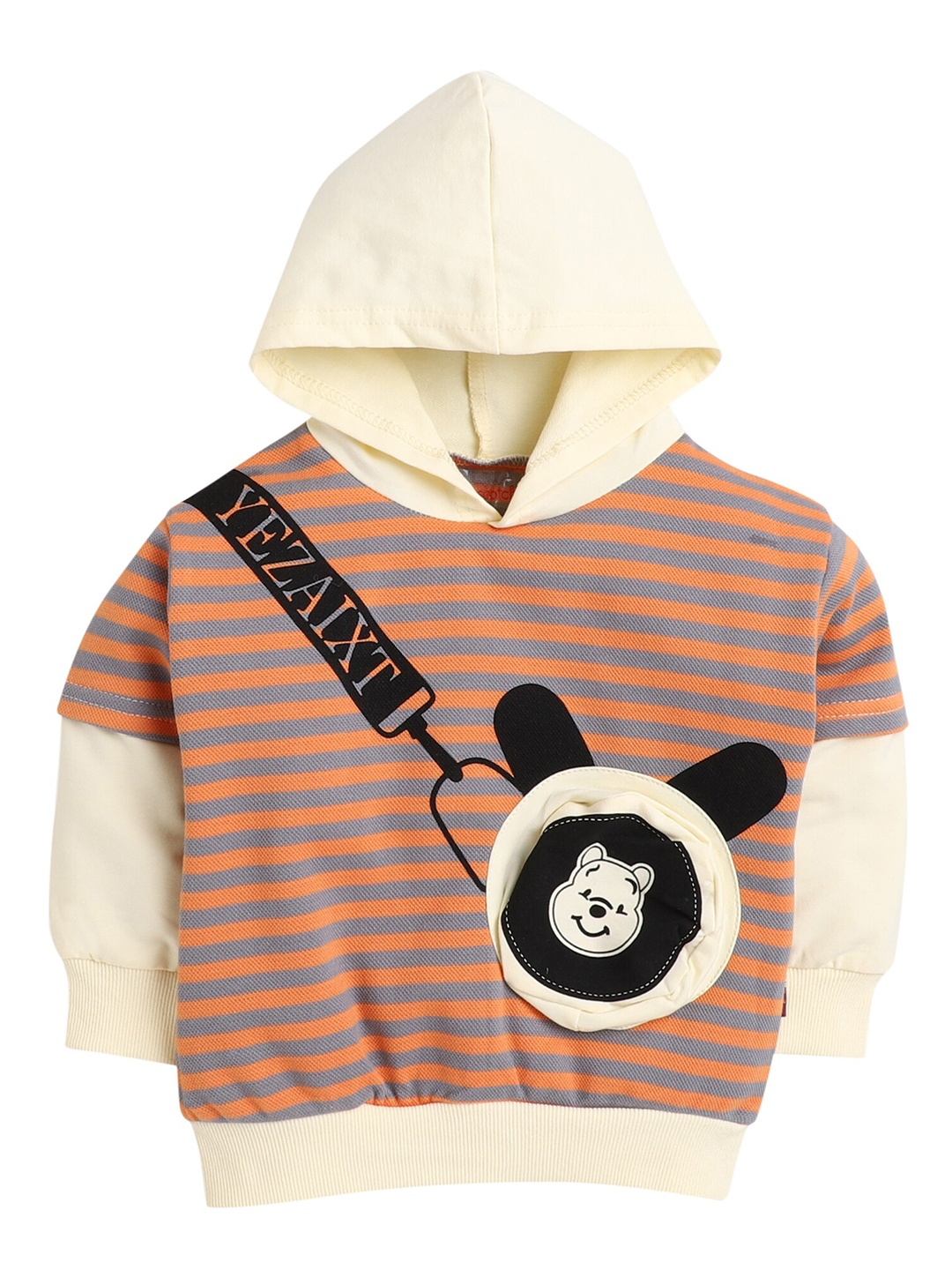 

Hopscotch Boys Orange & Grey Striped Hooded Sweatshirt