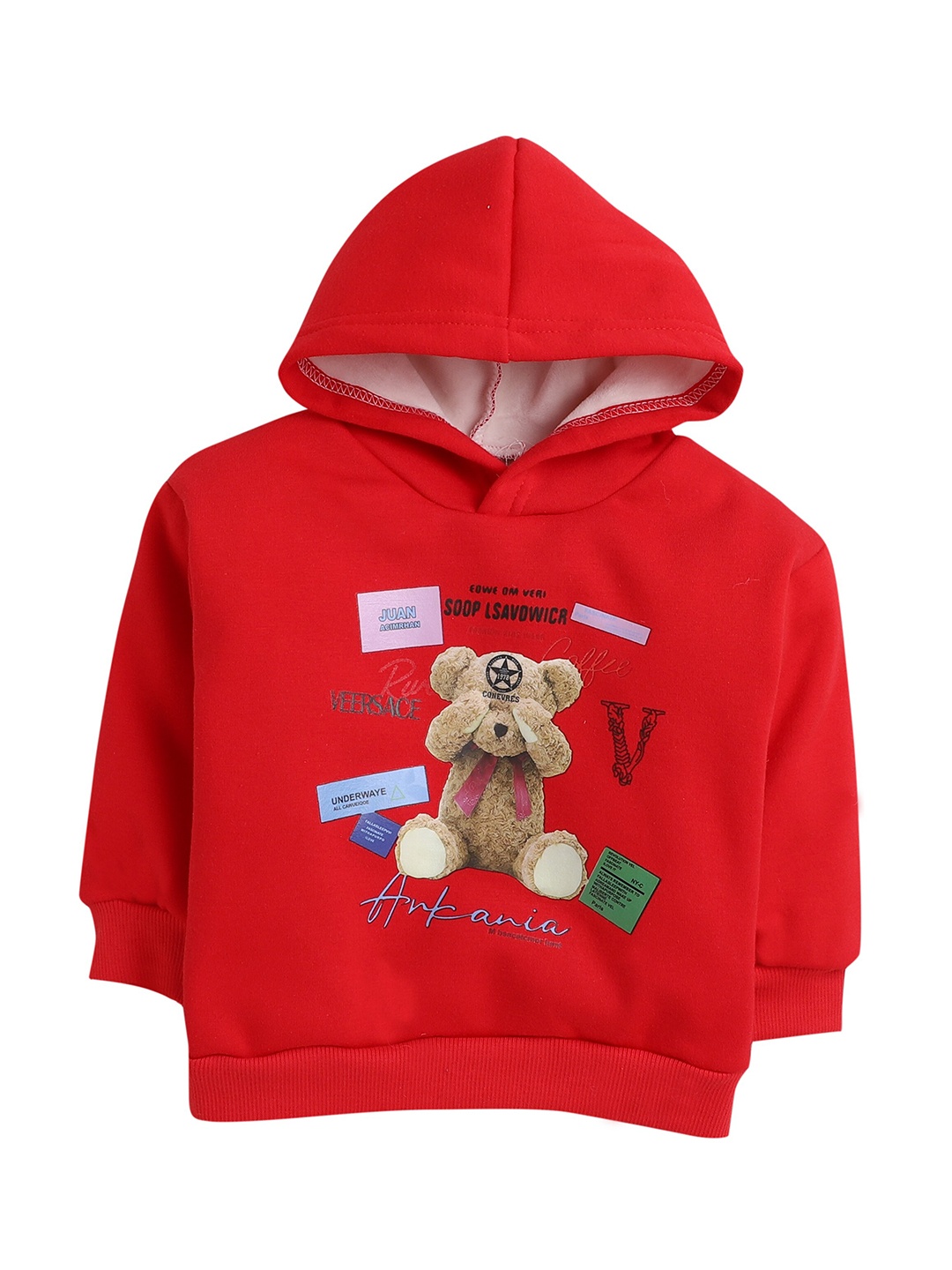 

Hopscotch Boys Red Printed Hooded Sweatshirt