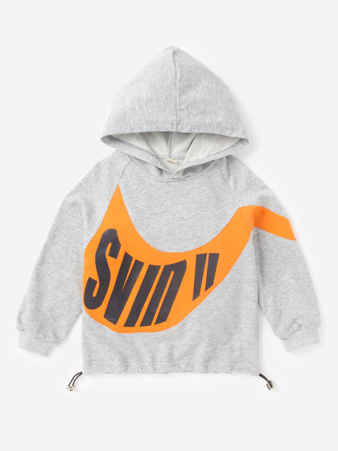 

Hopscotch Boys Grey & Orange Printed Hooded Sweatshirt