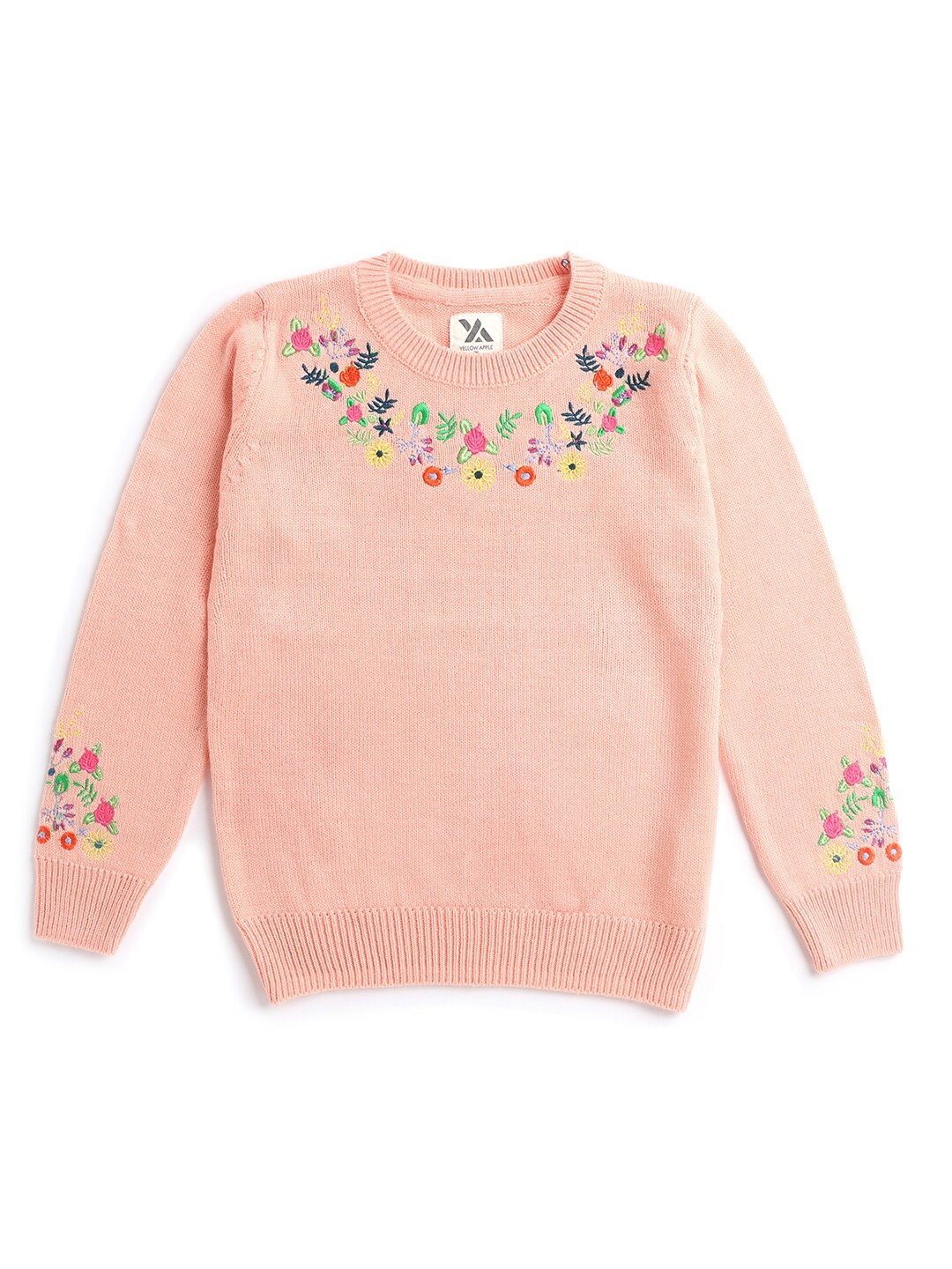 

Hopscotch Girls Pink & Green Floral Embroidered Pullover
