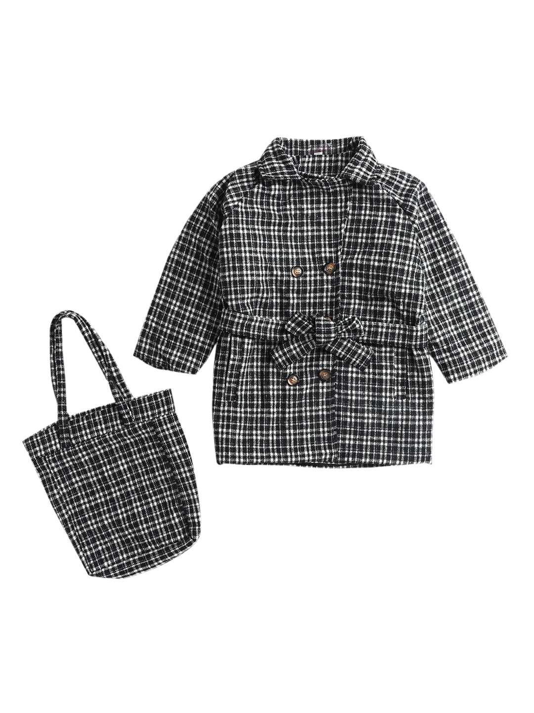 

Hopscotch Girls Grey & White Checked Overcoat with Bag