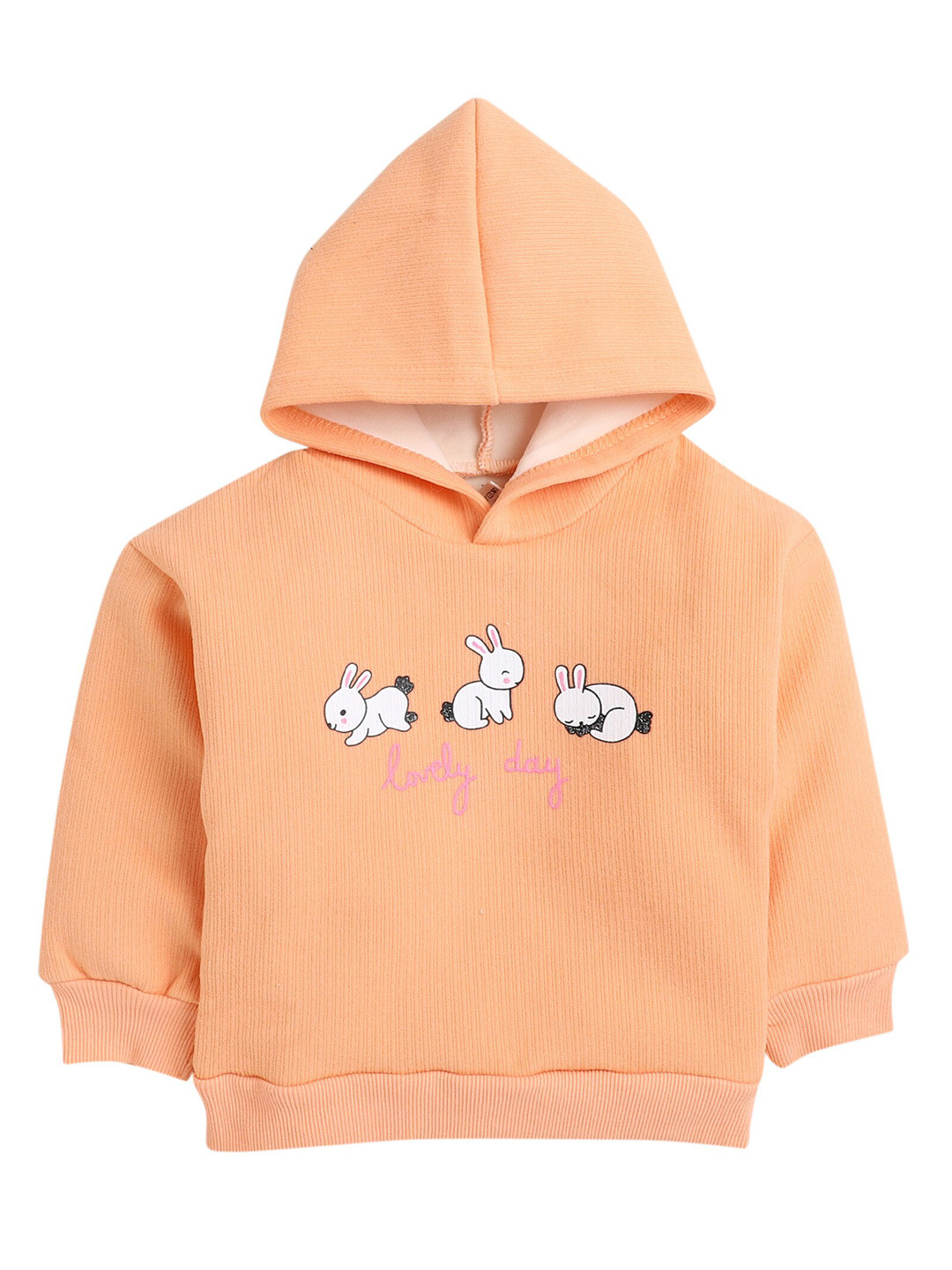 

Hopscotch Girls Orange Graphic Printed Hooded Sweatshirt
