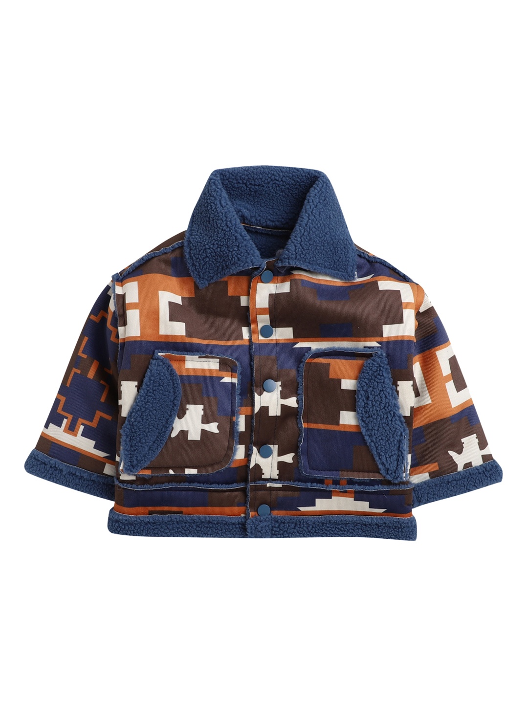 

Hopscotch Boys Blue & Brown Printed Overcoat