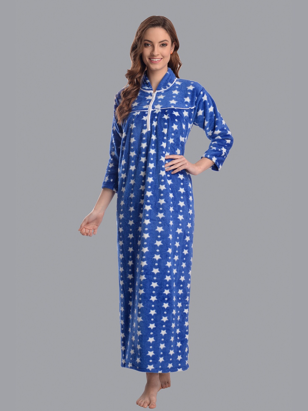 

CIERGE Blue Printed Maxi Nightdress