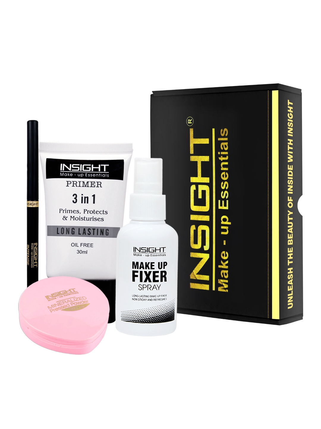 

INSIGHT Cosmetics Combo Of Oil Free Primer Fixer Loose Mineral Powder & Kajal With A Pouch, Multi
